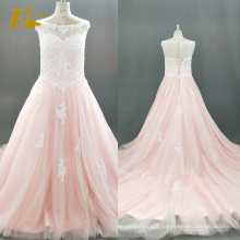 ED Bridal Custom Made GuangZhou Cap Sleeve See Through Back Peach Pink Tulle Alibaba Wedding Dress